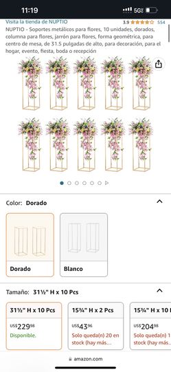 nuptio 10 pcs gold vase metal 