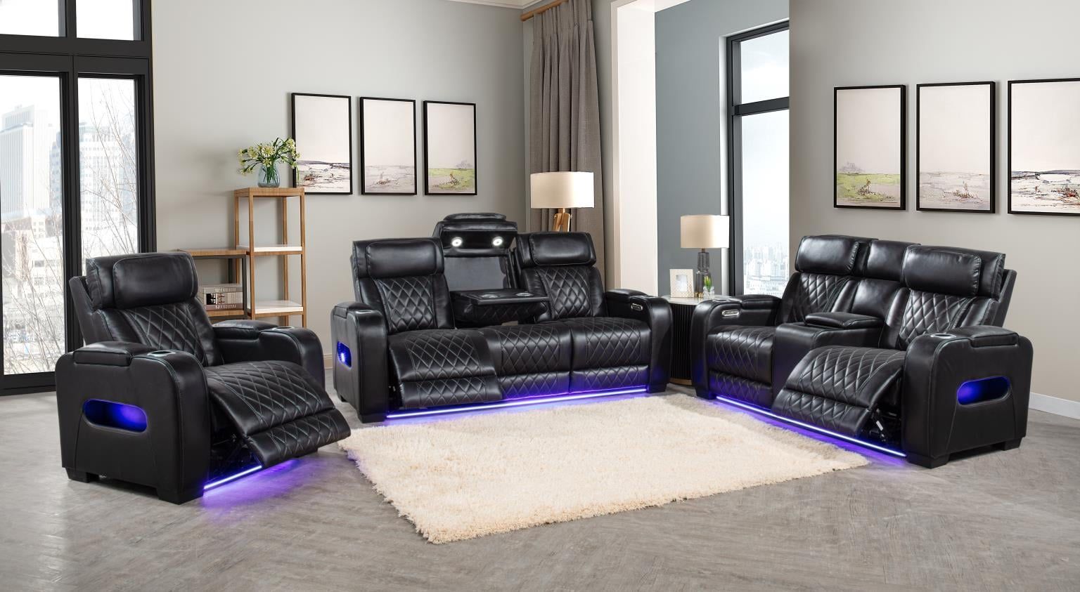 Black Power Reclining 3 Pc Set