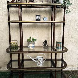 Etagere Shelf Wood, Glass and Brass Bookcase Showcase Mid Century Art Deco