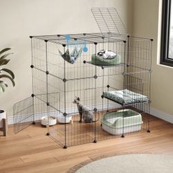 NEW! Oneluck 3-Tier Cat Cages Indoor Enclosure DIY Cat Playpen Catio Detachable Metal Wire Kennels Cats Crate Large Extra Exercise Place Ideal for 1 C