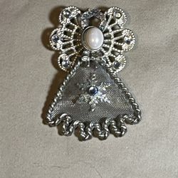VTG Silver Tone Rhinestone Faux Pearl Angel Brooches