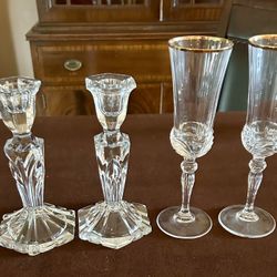 Vintage Crystal Champagne Flutes & Candle Sticks