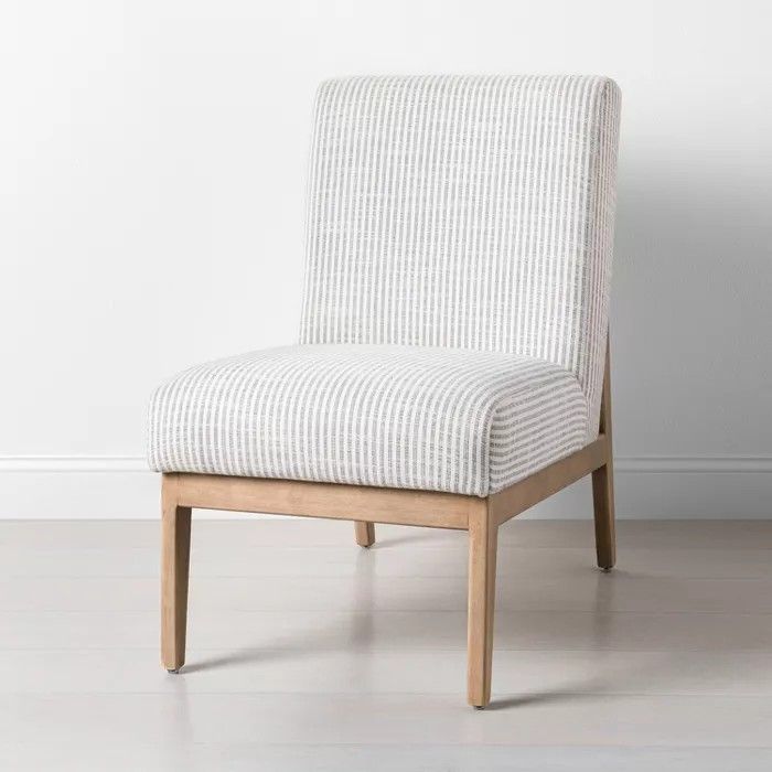 Hearth And Hand Magnolia Accent Chair Pin Stripe Traditional Light Oak Legs 1 Chair
