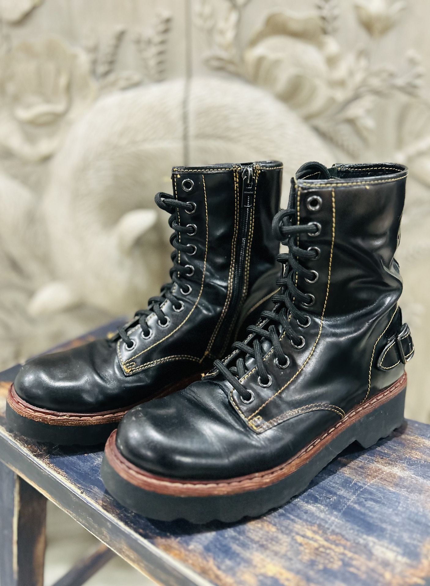 COACH Women’s Moto Hiker Boots Black Leather Combat Lace Up Size 7