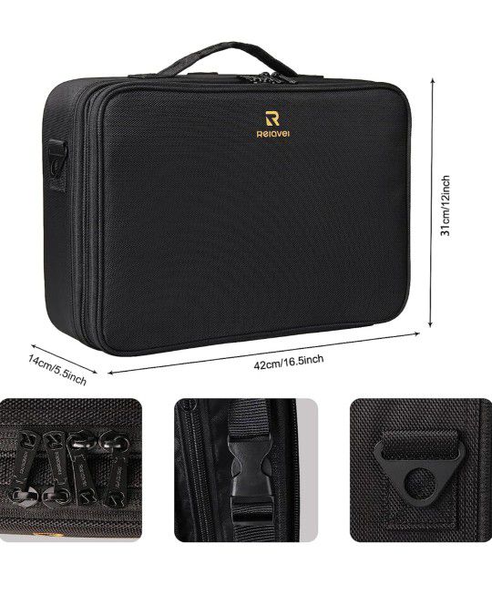 Makeup Train Case Relavel Travel Makeup Cosmetic Case Organizer Portable Artist Storage Bag with Adjustable Dividers for Cosmetics Makeup Brushes Toil