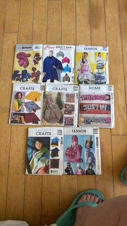 sewing crafting patterns for scarves, hats, aprons, blankets, initials, backpacks, and cake Unused sewing crafting patterns for scarves, hats, aprons,