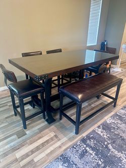 Counter Height Dining Table Set with Chairs and Bench