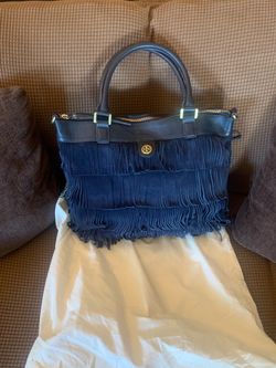 Tory Burch beautiful large suede leather navy purse been stored and taken care used a couple of times
