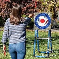 Axe Throw Target With 4 Red And 4 Blue Rubber Hatchets Included.