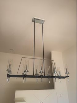 Modern 8-Light Linear Chandelier – Black & Polished Nickel – 47”