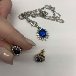 Sapphire And Diamond Necklace And Earrings 