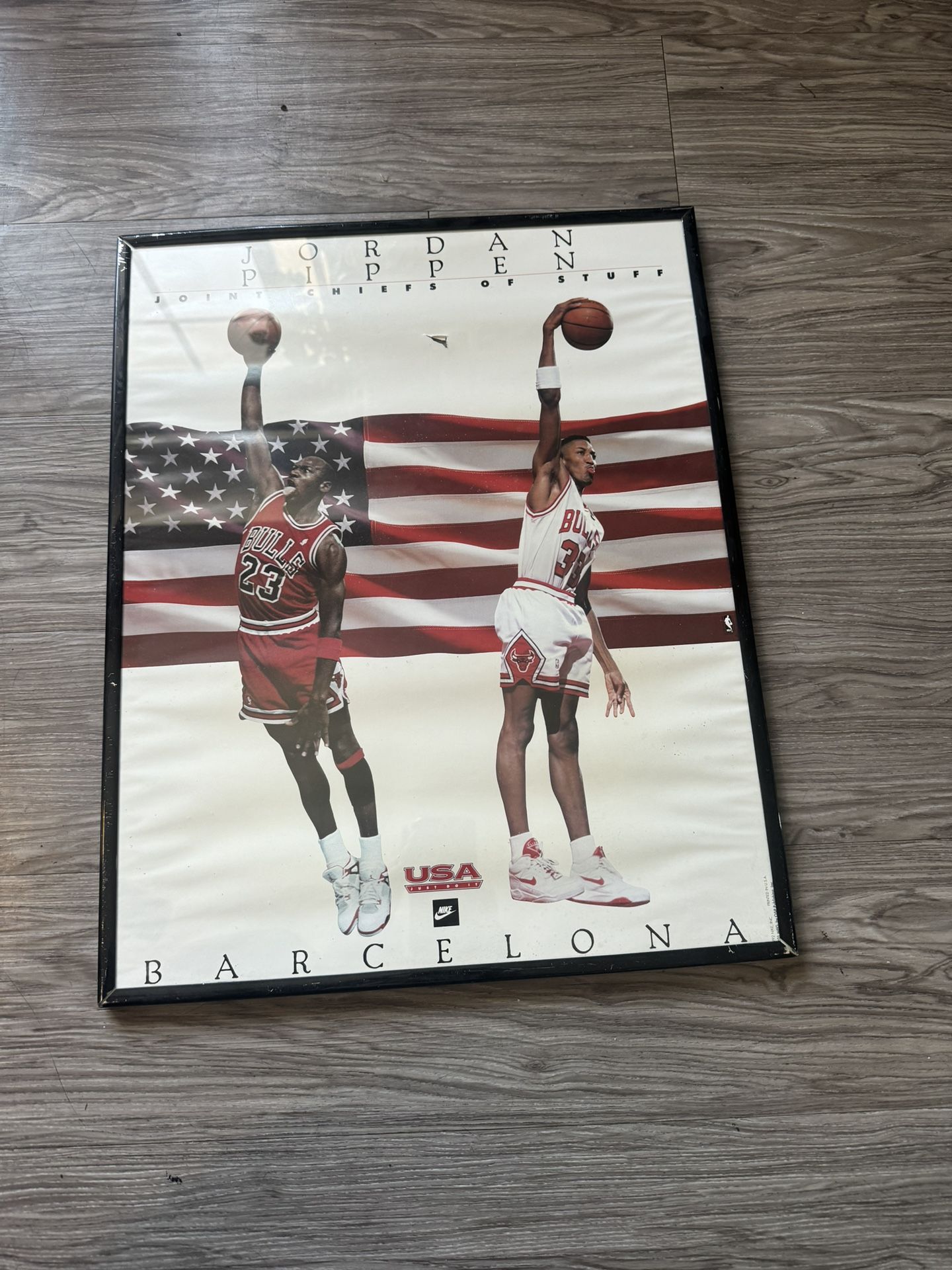 Vintage 1992 Nike Poster Jordan Pippen Joint Chiefs Barcelona Chicago 16x20