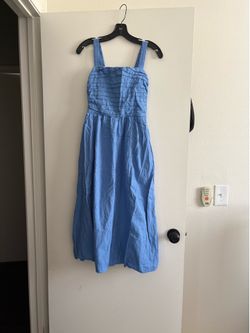 Abercrombie & Fitch Blue Ruffled Bodice Midi Dress with Pockets size s