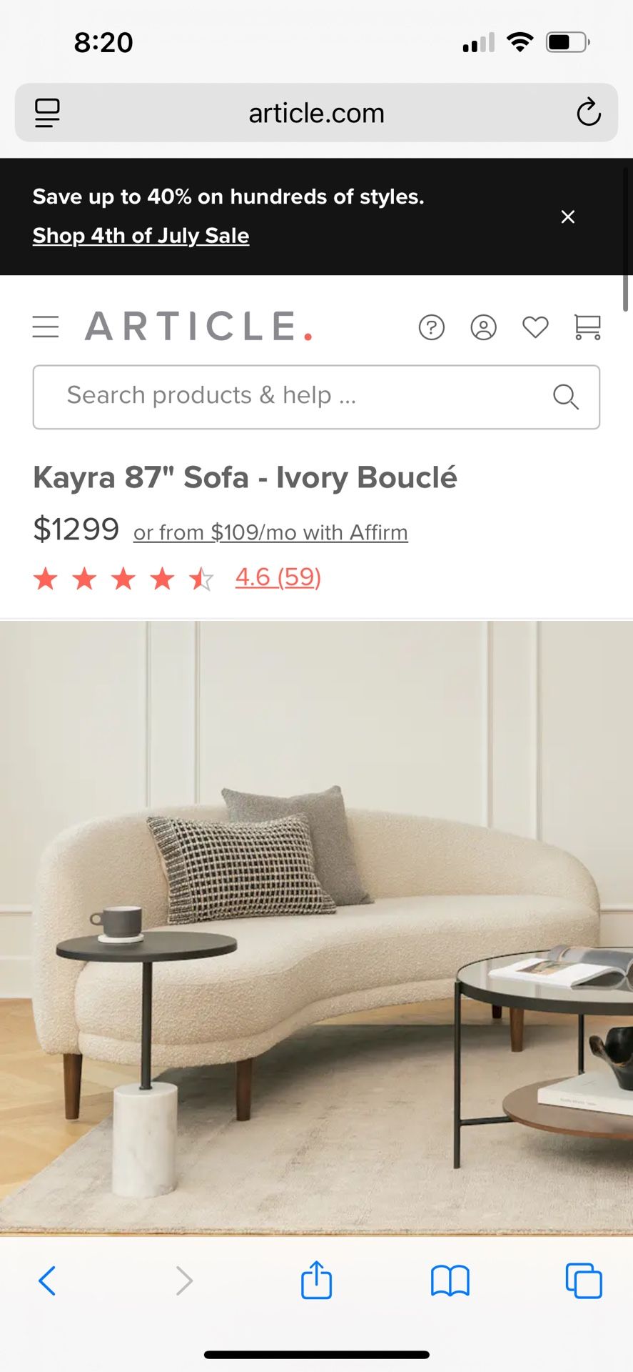 Ivory Boucle Couch