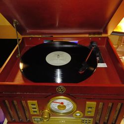 Record Player, CD Player Tape Player AM FM Radio Line Out Cherry Wood Brand New Look!