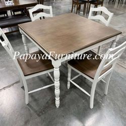 NEW 5 PIECE Small Apartment size Space Saving Counter Height Dining Set WHITE OAK Table and Chair Cottage Ashley Style Country Solid IKEA Walnut Wood