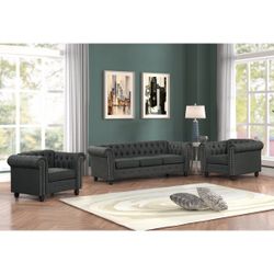 3 - Piece Liner Living Room Set, Dark Grey , Office Sofa Set , Sofa And Chair And Chair 