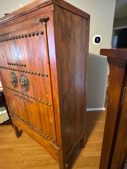 Rustic Wood Armoirewith Brass Hardware