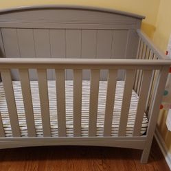 Gray Crib with Toddler Rail - Matching Dresser 