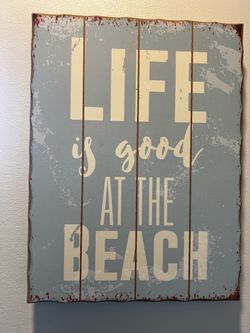 Life Is Good At The Beach  Rustic Coastal Plank Wall Decor