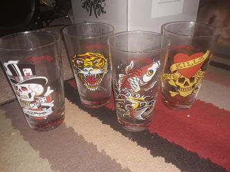 4 Ed Hardy glass cups