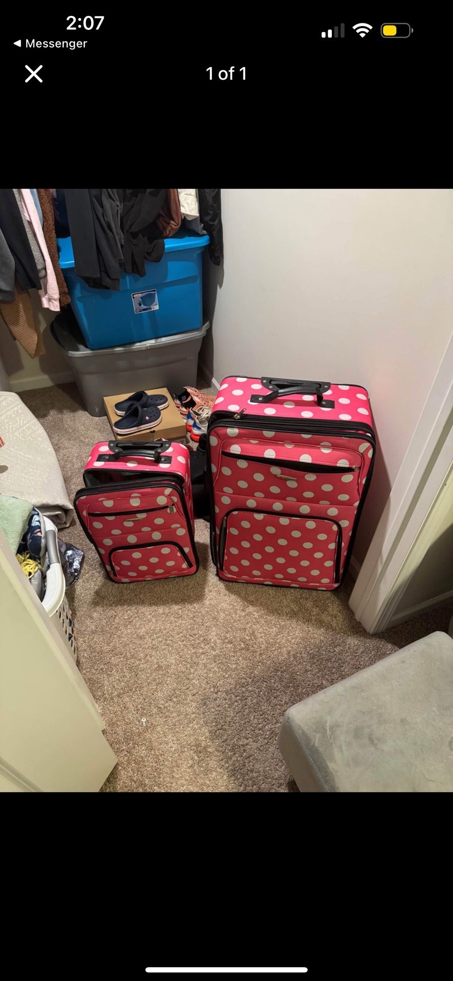 Pink And White Suitcase
