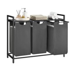 Laundry Hamper, Laundry Basket, Laundry Sorter with 3 Pull-Out and Removable Bags, Shelf, Metal Frame, 3 x 10.6 Gallons (40 L), 36.4 x 13 x 28.4 Inche