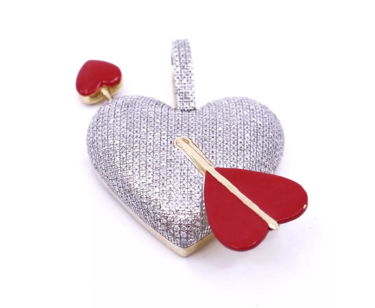 10KT 1.45CTW DIAMOND CUPID'S ARROW HEART PENDANT