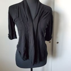 White House Black Market Black Short Sleeve Lightweight Cardigan Size: X-Small 