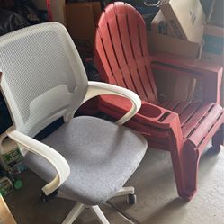 Free White And Gray Office Chair, Two Red Adirondack Deck Chairs