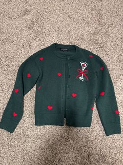 y Green Knit Cardigan with Hearts