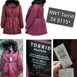 Torrid NWT Purple Nylon Parka Coat Faux Fur Trim Hood