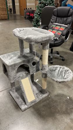 #0 Allewie 36" Cat Tree for Small Cats, Multi-Level Cat Condo with Scratching Posts, Ramp and Top Perch, Soft Plush Cat Climbing Tower, Grey