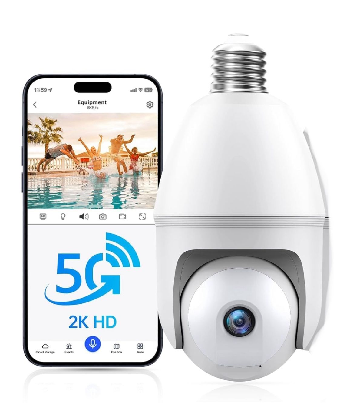 Light Bulb Security Camera 5g 2K Security Camera Wireless Outdoor, 360 Front Porch Light 7/24 Motion Sensor Night Vision