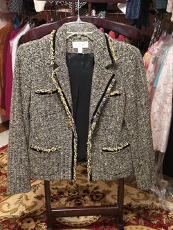 Vintage Conrad C Yellow, Black, and White Tweed Blazer Jacket. Size 8