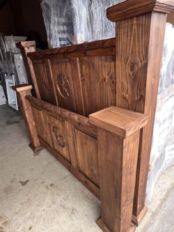 💕Queen Rustic Bed With Rope And Star Brown, Queen Wood Bed