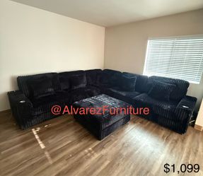 XL Modular Corduroy Sectional With Ottoman