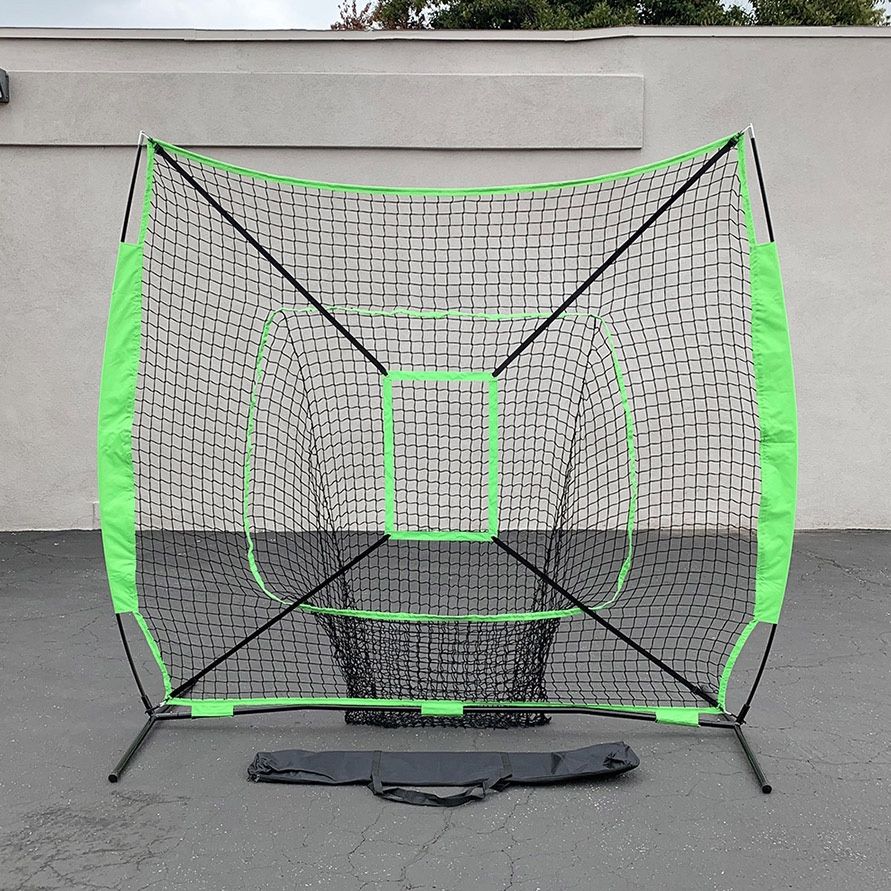 Brand New $55 Baseball & Softball Practice Hitting & Pitching 7x7’ Net with Bow Frame, Carry Bag
