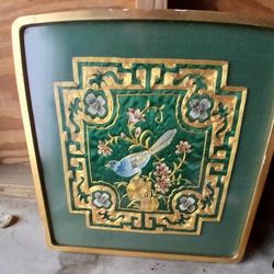 Vintage Art Piece Gold Threaded Bird Wall Art 