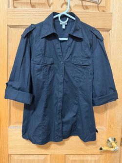 Harve Benard Black Buttoned Shirt with 3/4 sleeve - Women’s size XL