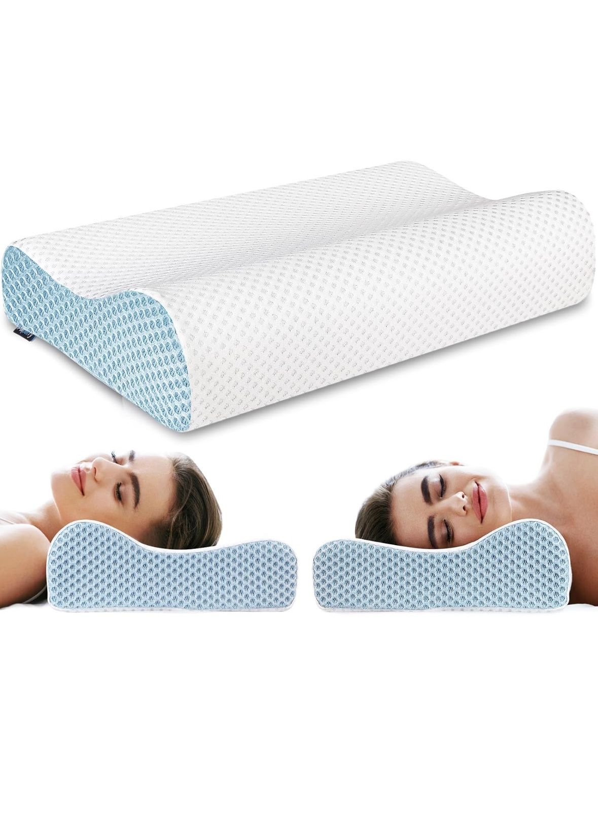 Memory Foam Pillows, Cervical Neck Pillow for Sleeping, Ergonomic Pillow for Neck Pain Relief, Contour Support for Side Back Sleepers