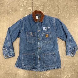 Vintage Carhartt Blanket-Lined Denim Chore Coat Large Made in USA.