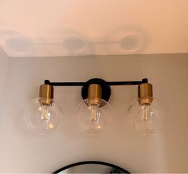 Two Modern 3 Light Bathroom Light Fixtures- Black n Gold