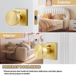 COOLNEWS Gold Privacy Door Knob with Square Rosette,5 pcs