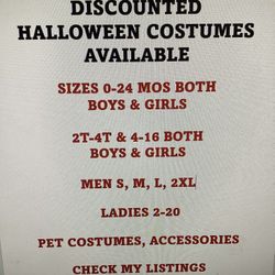 Halloween Costumes Available All Sizes All New. These Are Just A Sample