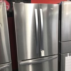 New Scratch And Dent Whirlpool 25 Cu Ft Stainless Steel French Door Fridge. 1 year Warranty 