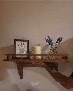 Wooden Wall Shelf with Spindle Rail vintage set of 2