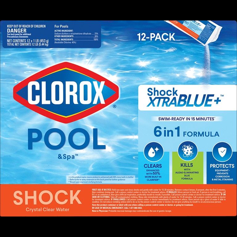 Clorox Pool&Spa Shock XtraBlue+ 6 In 1 w Algaeside 12 Pack