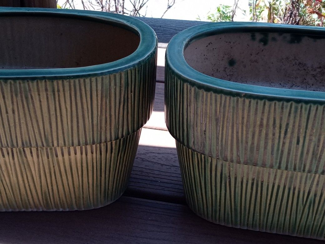 2  Garden Ceramic Grass 11"  Pots Price for both