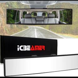 10.6" ICBEAMER Clip On Rear View Mirror | Convex Clear Tint, Panoramic Wide Angle HD Glass
